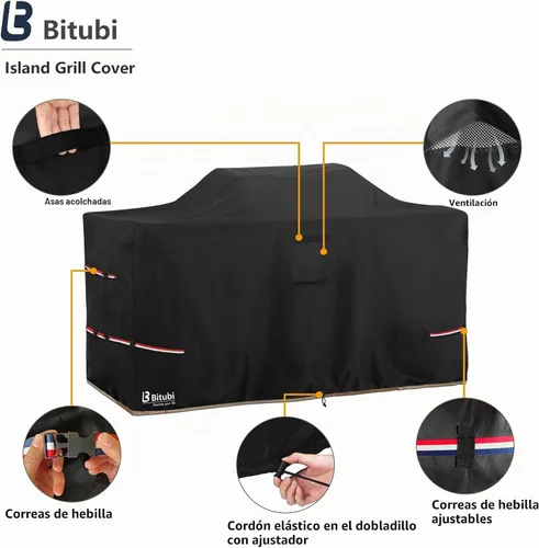 Vista 3 de Bitubi Cubierta para Parrilla de Isla de 78 Pulgadas - 600D Impermeable de Servicio Pesado Protección para Todo Tipo de Clima Cubierta de Parrilla