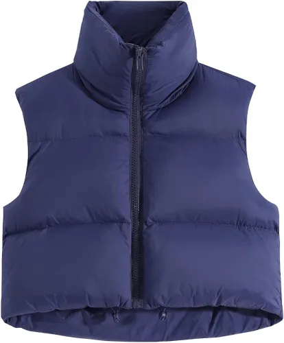 Vista 2 de Fuinloth Chaleco acolchado para mujer, cuello alto y ligero, con cremallera