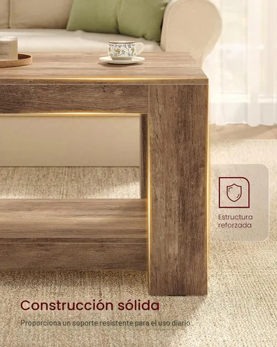 Vista 6 de VASAGLE Mesa auxiliar, mesa central de 2 niveles con encanto rústico y Marrón miel