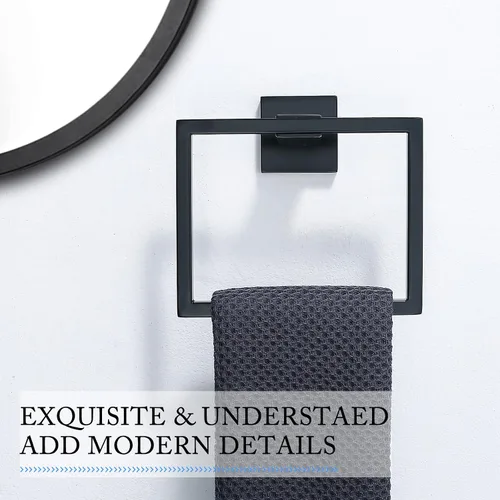 Vista 2 de TQKAG Toallero negro mate para toallas de baño, soporte para toallas de mano de acero inoxidable, perchas cuadradas para toallas montadas en la pared
