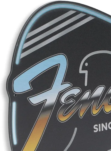 Vista 4 de Cartel de metal de guitarra Fender desde 1946 - Gran cartel de pared de guitarra Fender para sala de música o guarida del hombre