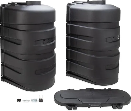 Vista 5 de Camco Cubierta de tanque de propano doble para autocaravana/RV - Cuenta con panel superior con bisagras y diseño moldeado personalizado - Se adapta