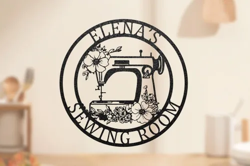 Vista 21 de Letrero de metal personalizado para máquina de coser, arte de pared personalizado para habitación, para mamá, abuela, nana, mimi, alcantarillas