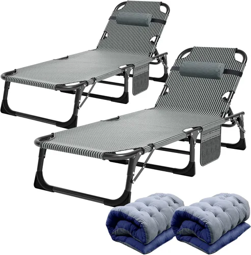 Vista 10 de ABORON - Silla de bronceado 3 en 1 extragrande con tapete y reposabrazos, tumbonas plegables resistentes, 5 posiciones para exteriores, para playa