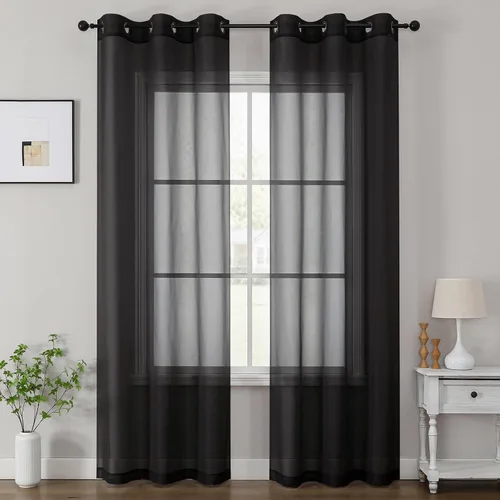 Vista 43 de OWENIE Cenefa transparente con ojales negros para ventanas, 2 paneles de 52