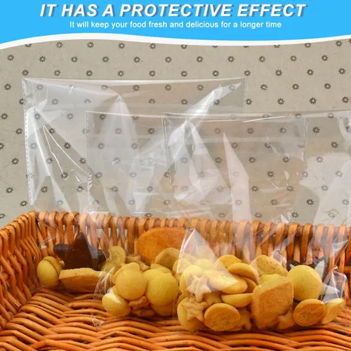 Vista 7 de 100 bolsas planas de celofán de 4.5 x 5.5 pulgadas con sellado automático transparente para aperitivos, panadería, dulces