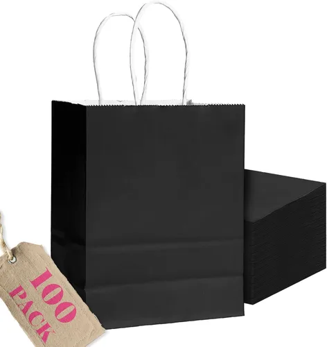 Vista 20 de qiqee Bolsas de regalo pequeñas de papel multicolor con asas a granel para fiesta arcoíris - 8.3"x6"x3.15" 100 piezas