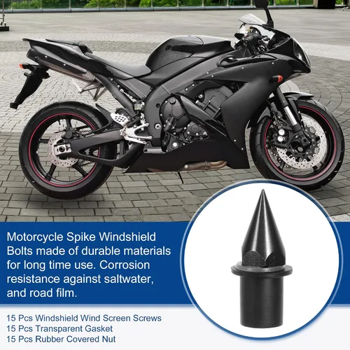 Vista 2 de ACROPIX Tornillos de carenado de motocicleta, tornillos para parabrisas, tornillos M5, tuercas negras, paquete de 15