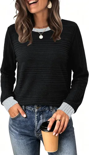 Vista 9 de WIHOLL Camisetas de manga larga para mujer, trajes de otoño, camisas de Caqui