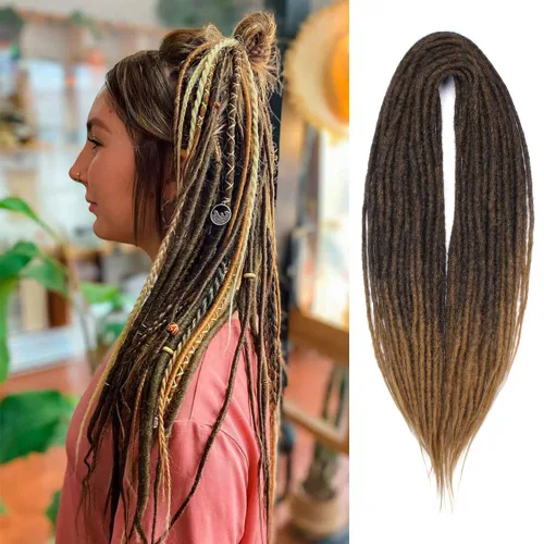 Vista 10 de Kraler Extensiones de Rastas Azules de Doble Extremo de 18 Pulgadas, 20 Hebras Sintéticas DE Extensiones de Rastas Hechas a Mano, Estilo de Rastas
