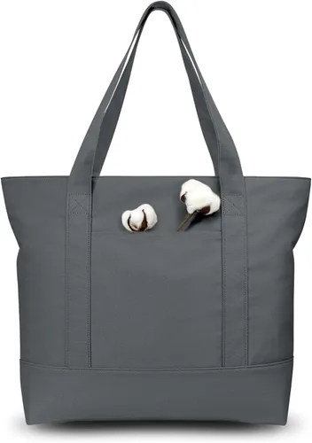 Vista 43 de TOPDesign Paquete de 1 bolsa de lona con bolsillo externo, bolsa de compras reutilizable para comestibles, cierre de cremallera superior, artículos