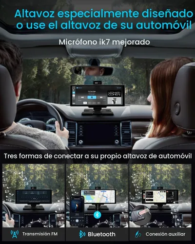 Vista 5 de Pantalla portátil Apple Carplay, estéreo de coche de 10 pulgadas y pantalla táctil automática Android, cámara de tablero 4K, cámara de respaldo