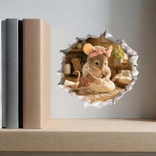 Vista 6 de Home Baker Mouse - Calcomanía de pared con agujero de pared, extraíble con efecto 3D