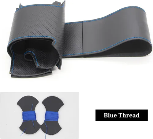 Vista 2 de Funda de cuero negro cosida a mano, para Mazda 3 6 2013-2017 2 2015-2017 CX-5 2012-2017 CX-3 CX-4 DIY Fundas de volante transpirables