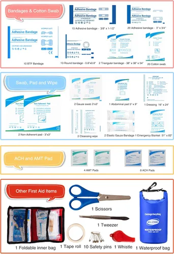 Vista 4 de Kit de primeros auxilios de emergencia para navegación, pesca y kayak, suministros médicos impermeables con diseño de tapa enrollable, capacidad