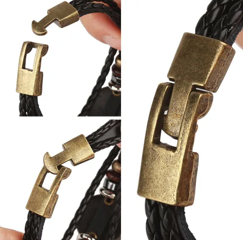 Vista 23 de Hamoery Pulsera de cuero de aleación punk para Constellation trenzada pulsera pulsera brazalete