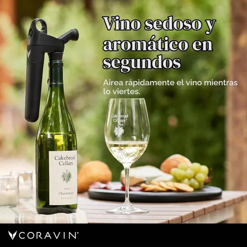 Vista 2 de CORAVIN Aireador giratorio para su uso, sistema de preservación de vino airea rápidamente tu vino tinto y blanco embotellado, conserva la frescura
