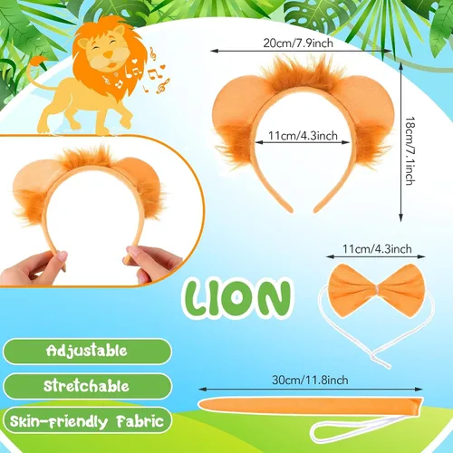 Vista 3 de 12 diademas de orejas de animales, bandas para el pelo de animales de safari, zoológico de selva, decoraciones de fiesta, tigre y león, vaca