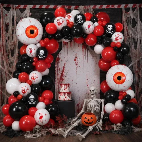 Vista 8 de Jobkoo Kit de guirnalda de arco de globos de Halloween, globos de confeti negro, morado, naranja, globos de confeti de Halloween, cumpleaños, baby
