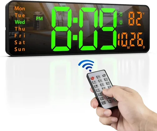 Vista 8 de Zgrmbo Reloj de pared digital de 16 pulgadas con control remoto, reloj digital de pantalla grande con fecha, temperatura interior, semana, 12/24