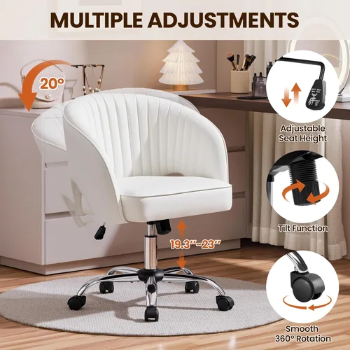 Vista 9 de Yaheetech Silla de Oficina para Casa, Silla de Escritorio de Cuero Sintético, Silla Giratoria Moderna con Respaldo Acolchado Tipo Barril, Ruedas