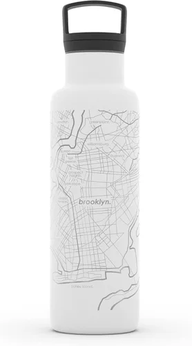 Vista 173 de Well Told Botella de agua aislada con mapa de Washington DC grabado, botella de acero inoxidable grabada (21 onzas, blanco) botella aislada de mapa