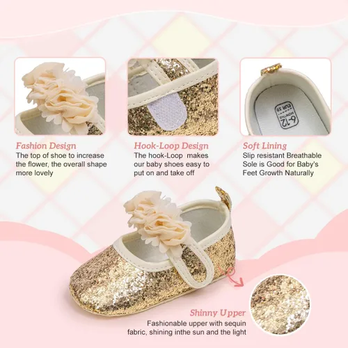 Vista 3 de KIDSUN Zapatos Mary Jane para bebés y niñas, suela de goma antideslizante, zapatillas de ballet para vestido de princesa, zapatos de boda, zapatos