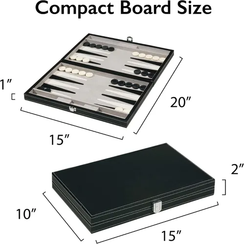 Vista 4 de Mainstreet Classics by GLD Products Juego de mesa Backgammon de 15 pulgadas, negro/blanco