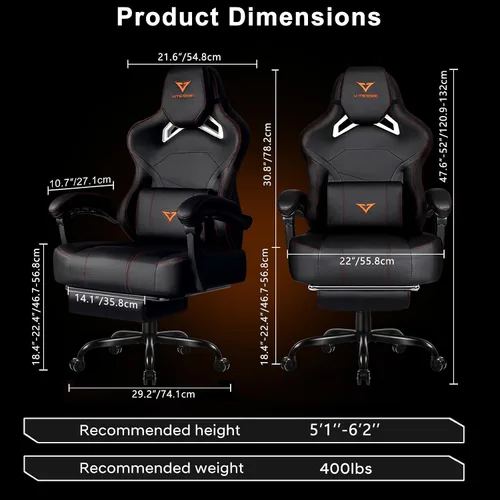 Vista 3 de VITESSE Silla de juegos grande y alta, capacidad de peso de 400 libras con reposapiés, silla ergonómica de videojuegos para adultos