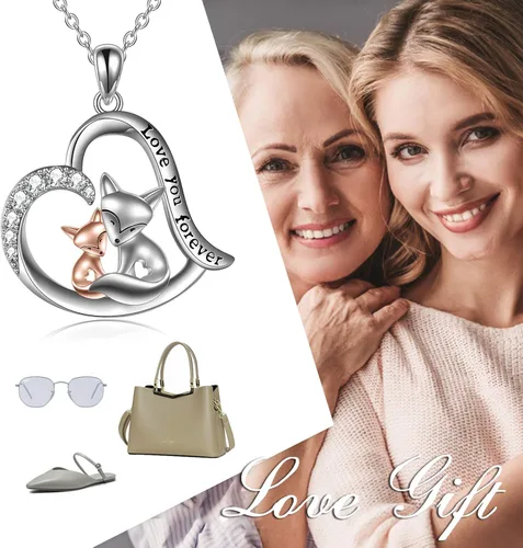 Vista 6 de POPLYKE Collar de plata de ley para mujer diseño de rana zorro mariquita mariposa regalo para el día de la madre para mamá hija esposa collar