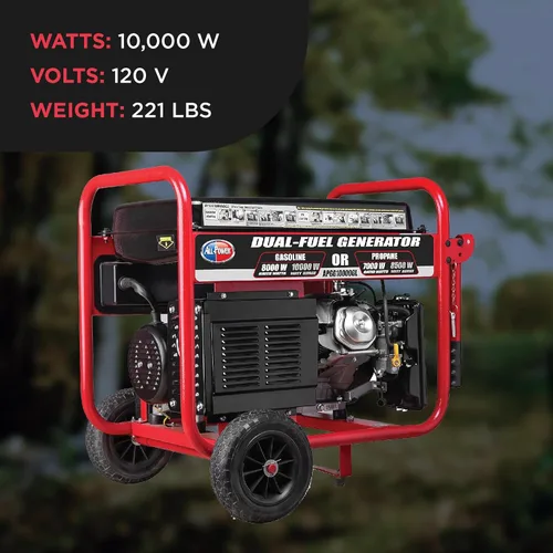 Vista 2 de All Power America - Generador de combustible doble de 10000 W, con arranque eléctrico, portátil, APGG10000GL 10000W, gas/propano, color rojo/negro