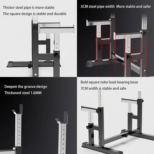 Vista 2 de Adjustable Height Rack Steel Squat Stand Weight Lifting Dip Stand Barbell Racks Strength Training Home Workout Fitness Equipment