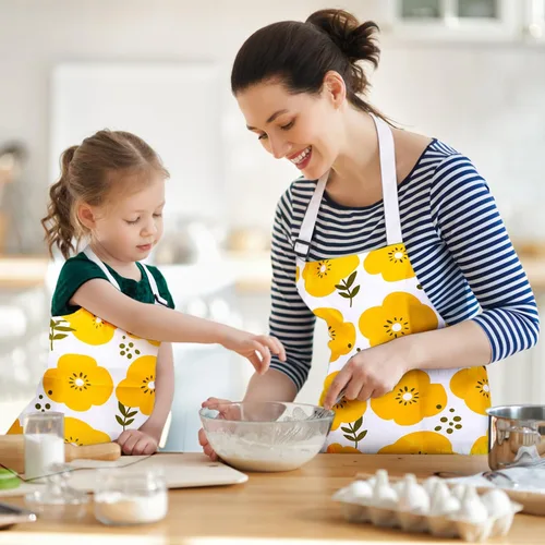 Vista 3 de Mommy and Me Apron Set, 2PCS Matching Aprons for Kids and Adults with Pocket, Adjustable Cute Kids Apron for Backing