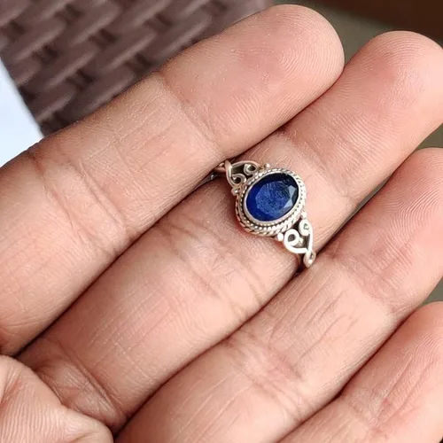 Vista 4 de Avicrafts Anillo de Piedra de Zafiro Azul Plata de Ley 925 Anillo Declarativo Para Mujeres Hecho a Mano Piedra Preciosa Joyería de Navidad Regalo