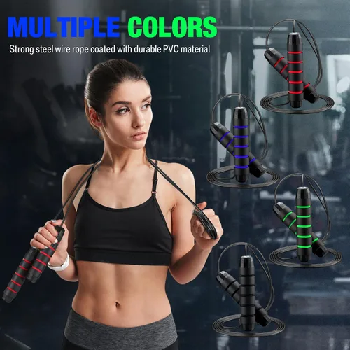 Vista 6 de HyDren 24 piezas de cuerdas de saltar para fitness con rodamientos de bolas salto de velocidad a granel cuerda de saltar ajustable con asas