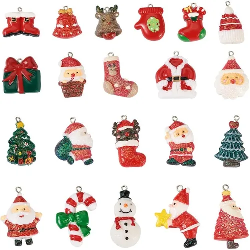 Vista 8 de Cheriswelry Colgantes colgantes de esmalte de aleación de Navidad, dijes de metal, encantadores adornos colgantes para manualidades, pulseras
