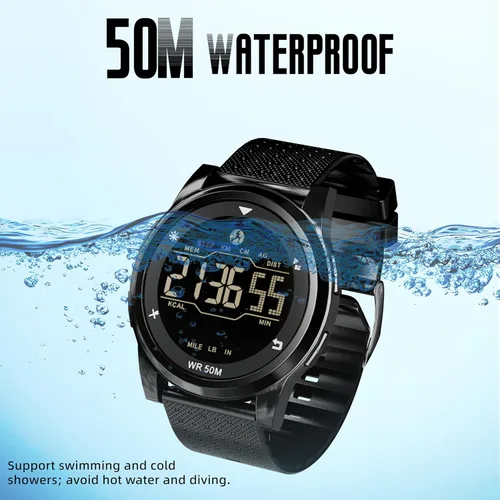 Vista 3 de CakCity Reloj deportivo digital ultrafino para hombre con esfera de aleación negra, impermeable, hora militar, alarma, podómetro y correa