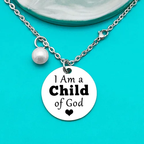 Vista 3 de Xiahuyu Regalos de ahijada para mujer, collar con texto en inglés "I am a Child of GodGod", regalos de bautismo para ahijada, regalos cristianos