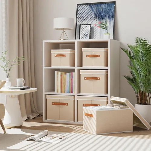 Vista 4 de Contenedor de almacenamiento plegable, caja de almacenamiento de 10.2 x 7.8 x 6.7 pulgadas con tapa, organizador de armario para organizar con asas