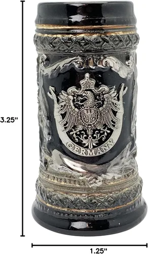 Vista 2 de Essence of Europe Gifts E.H.G Deutschland - Medallón de metal con águila alemana, mini jarra de cerveza negra, vaso de chupito de cerámica