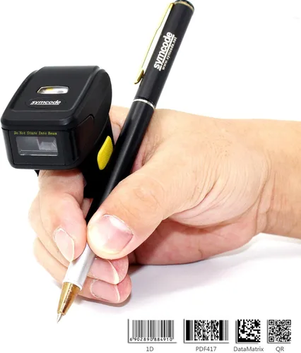 Vista 7 de Escáner de código de barras de anillo Bluetooth 2D, mini lector de código de barras inalámbrico portátil symcode