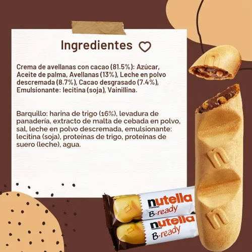 Vista 3 de Kozy Home Nutella B-Ready - Paquete de 2 – sabor Nutella con barras de oblea crujientes rellenas de Nutella untada y patatas fritas de trigo