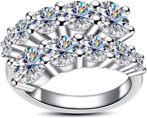 Vista 8 de Moissanite Eternity Rings, S925 Sterling Silver Anniversary Band for Women Plateado