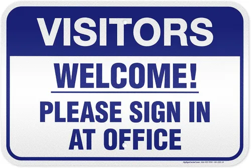 Vista 15 de Letrero con texto en inglés «Welcome Please Sign In at Office», 10 x 14
