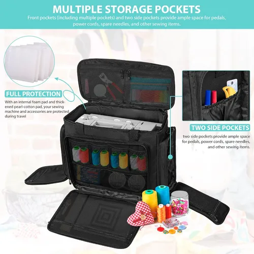 Vista 7 de Estuche de transporte para máquina de coser con múltiples bolsillos de almacenamiento para accesorios, bolsa universal de almacenamiento compatible