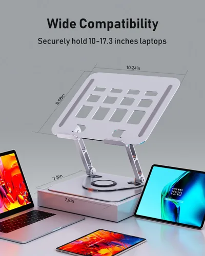 Vista 8 de Soporte para computadora portátil para escritorio, soporte ajustable giratorio para computadora, base de rotación de 360°, soporte ergonómico