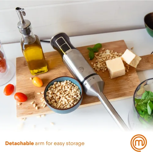 Vista 10 de MasterChef - Batidora de inmersión de mano, varilla de mezcla de acero inoxidable con accesorio picador y jarra medidora, batidora de puré