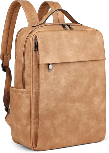 Vista 12 de MASINTOR Mochila Bolso de Cuero PU de 15.6 pulgadas para Portátil para Mujeres, Mochila Casual Grande para Universidad, Bolsa de Viaje, Negro