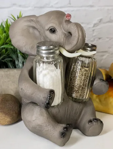 Vista 9 de Ebros Gift Safari africano elefante decorativo de cristal salero y pimentero titular figura decoración 7 "H elefantes cocina bar comedor acento
