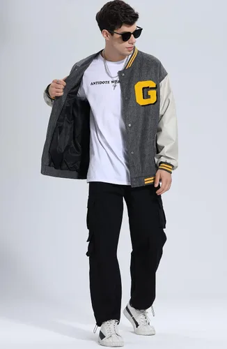 Vista 5 de JJdocvanatic Chaqueta Varsity unisex Letterman, chaqueta de béisbol con parches hipster